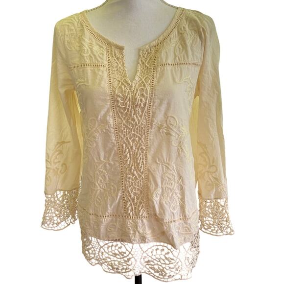 Sundance Tops - Sundance Cotton Embroidered Long Sleeve Top Lace SZ M Ivory Boho Hippie Casual